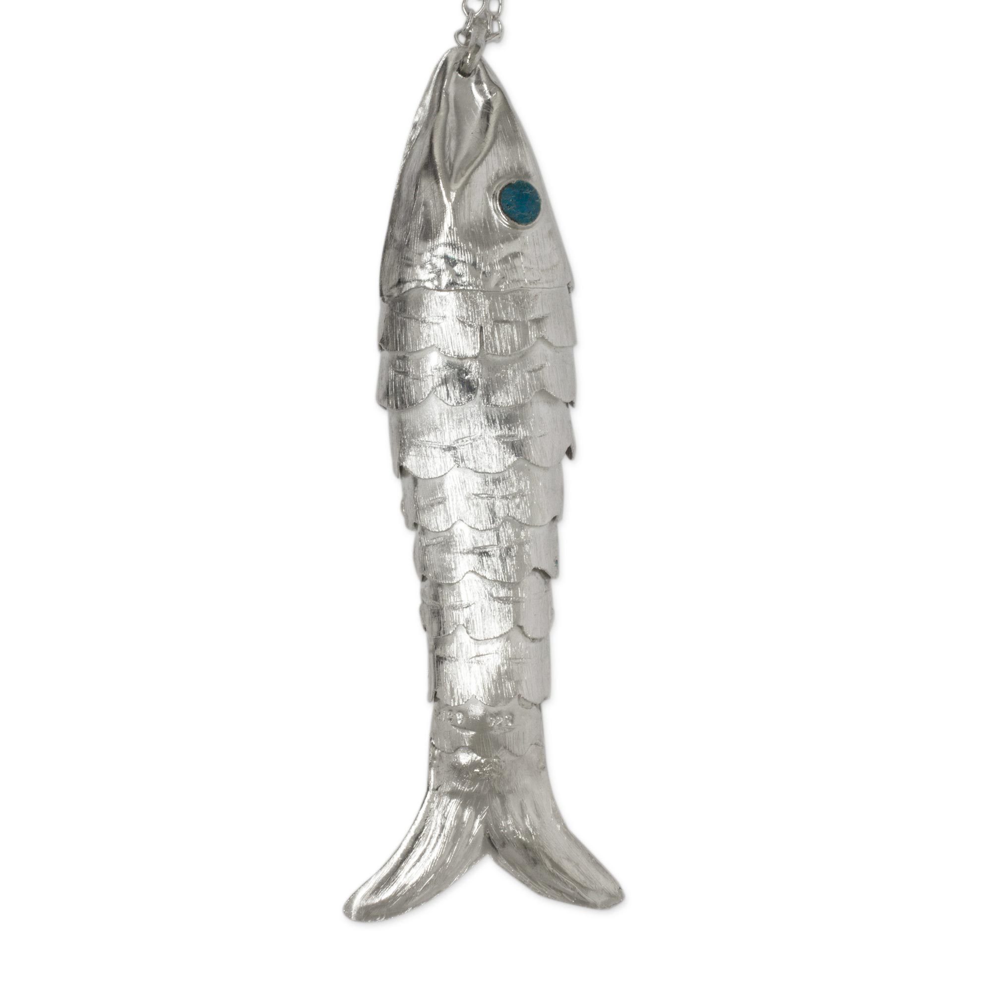 Taxco Artisan Crafted Sterling Silver Fish Pendant Necklace Taxco