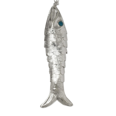 Sterling Silber Anhänger Halskette "Taxco Fish" - Kunsthandwerklich gefertigte Halskette aus Taxco-Sterlingsilber mit Fisch-Anhänger