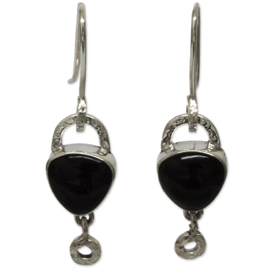 Obsidian dangle earrings, 'Fascination' - Women's Handmade Taxco Silver 950 Earrings with Obsidian