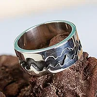 Silver band ring, 'Dark River' - Women's Handmade Band Ring of Taxco Silver 950