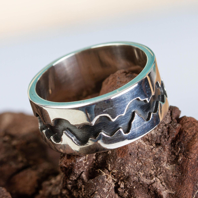Silver band ring, 'Dark River' - Women's Handmade Band Ring of Taxco Silver 950