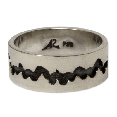 Men's silver band ring, 'Dark River' - Men's Handmade Band Ring of Taxco Silver 950