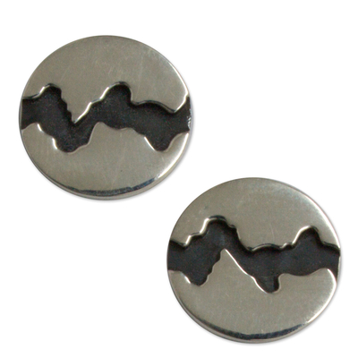 Silver button earrings, 'Dark River' - Hand Crafted Taxco Silver 950 Button Earrings from Mexico