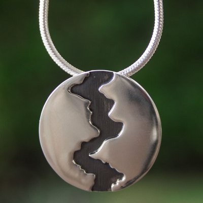 Silver pendant necklace, 'Dark River' - Handmade Pendant Necklace Crafted of Taxco Silver 950