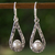 Cultured pearl dangle earrings, 'Luminous Rain' - Handcrafted Textured Taxco Silver and White Pearl Earrings thumbail