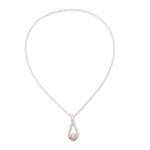 Cultured pearl pendant necklace, 'Luminous Rain' - White Pearl Handcrafted Textured Taxco Silver Necklace