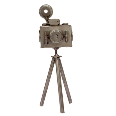 Upcycled metal sculpture, 'Rustic Camera' - Mexico Eco Friendly Recycled Metal Camera Sculpture