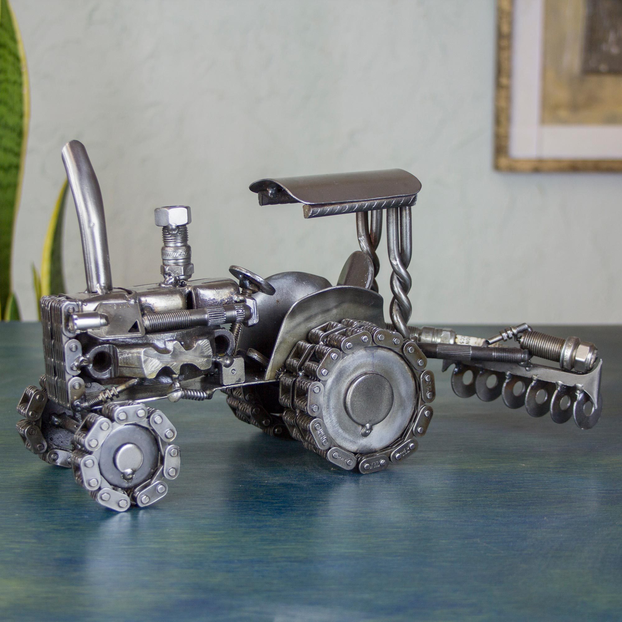 Unique Mexican Recycled Metal Tractor Sculpture Rustic Tractor NOVICA