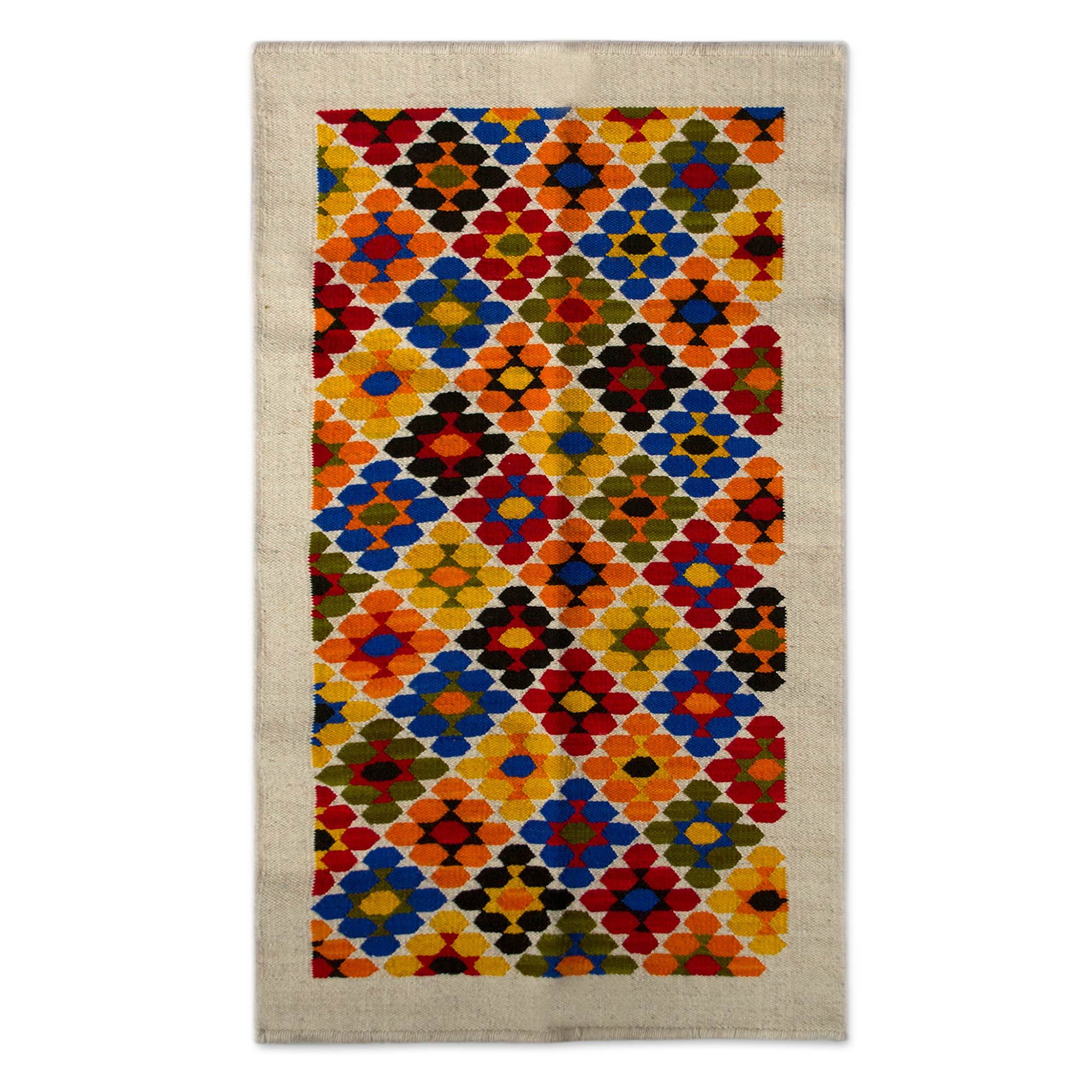 Hand Woven Mexican Wool Accent Rug with Natural Dyes Fiesta of the