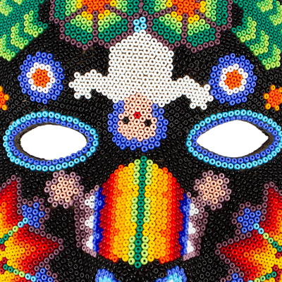 Perlenstickerei-Maske, „Marra Rrurabe“ – Huichol Pappmaché-Peyote-Maske