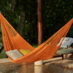 Cotton hammock, 'Radiant Sun' (double) - Hand Woven Orange Cotton Double Size Hammock