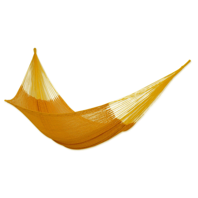 Cotton hammock, 'Radiant Sun' (double) - Hand Woven Orange Cotton Double Size Hammock