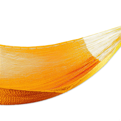Baumwollhängematte, (doppelt) - Handgewebte Hängematte aus orangefarbener Baumwolle in Doppelgröße