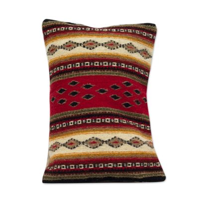 Zapotec wool cushion cover, 'Diamond Visions' - Mexican Authentic Zapotec Hand Woven Wool Cushion Cover