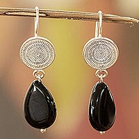 Onyx filigree earrings, 'Nocturnal' - Filigree Sterling Silver Earrings with Onyx Gems