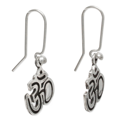 Sterling silver dangle earrings, 'Om Whisper' - Inspirational Dangle Earrings Taxco Sterling Silver Jewelry