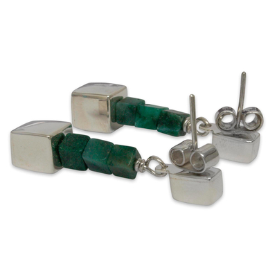 Pendientes colgantes de jade - Aretes Artesanales de Plata de Ley Mexicana y Jade
