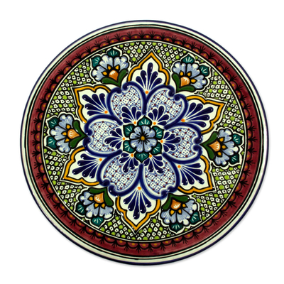 Plato de cena de cerámica, 'Flor Imperial' - Plato artesanal auténtico estilo Talavera Mexicana
