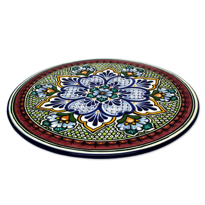 Plato de cena de cerámica, 'Flor Imperial' - Plato artesanal auténtico estilo Talavera Mexicana