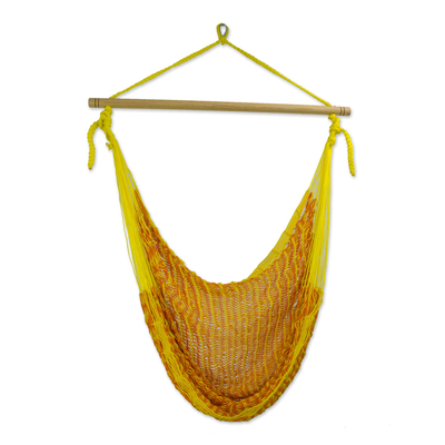 Cotton hammock swing chair, 'Maya Sunflower' - Yellow Orange Hand Woven Cotton Hammock Swing Chair