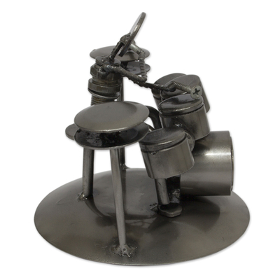 Upcycled auto parts statuette, 'Rustic Drummer' - Hand Crafted Upcycled Metal Drummer Sculpture from Mexico