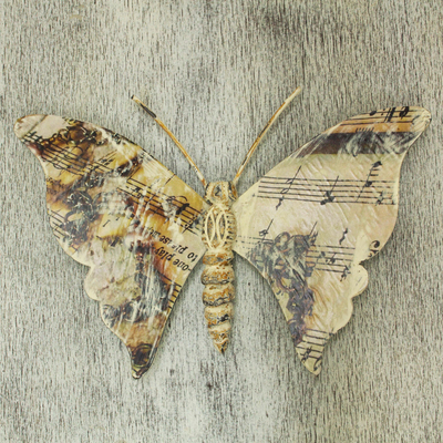 Escultura de pared de hierro - Escultura de pared de mariposa de hierro hecha a mano con tema musical