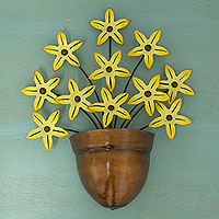 Steel wall sculpture, 'Black-Eyed Susan' - Yellow Flower Iron Wall Sculpture Crafted by Hand