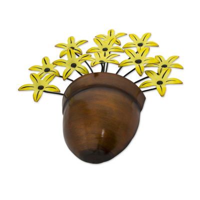 Steel wall sculpture, 'Black-Eyed Susan' - Yellow Flower Iron Wall Sculpture Crafted by Hand
