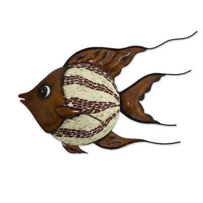 Glass mosaic iron wall lamp, 'Fantasy Fish' - Hand Crafted Iron and Glass Mosaic Sculpture Wall Lamp