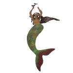 Iron wall sculpture, 'Mermaid with Butterflies' - Hand Made Mermaid and Butterfly Iron Wall Sculpture