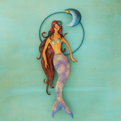 Iron wall sculpture, 'Mermaid Moon' - Mexican Mermaid Wall Sculpture Hand Made of Iron