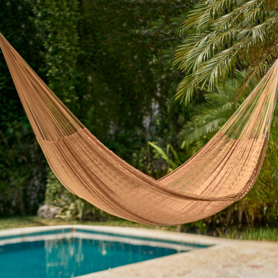 Hammock, 'Golden Sun' (double) - Handwoven Bronze Nylon Maya Double Hammock