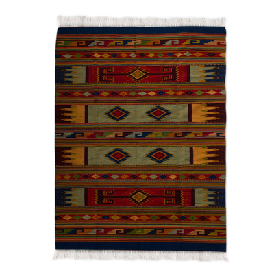 Hand Loomed Wool Zapotec Rug with Natural Dyes (6.5x10)