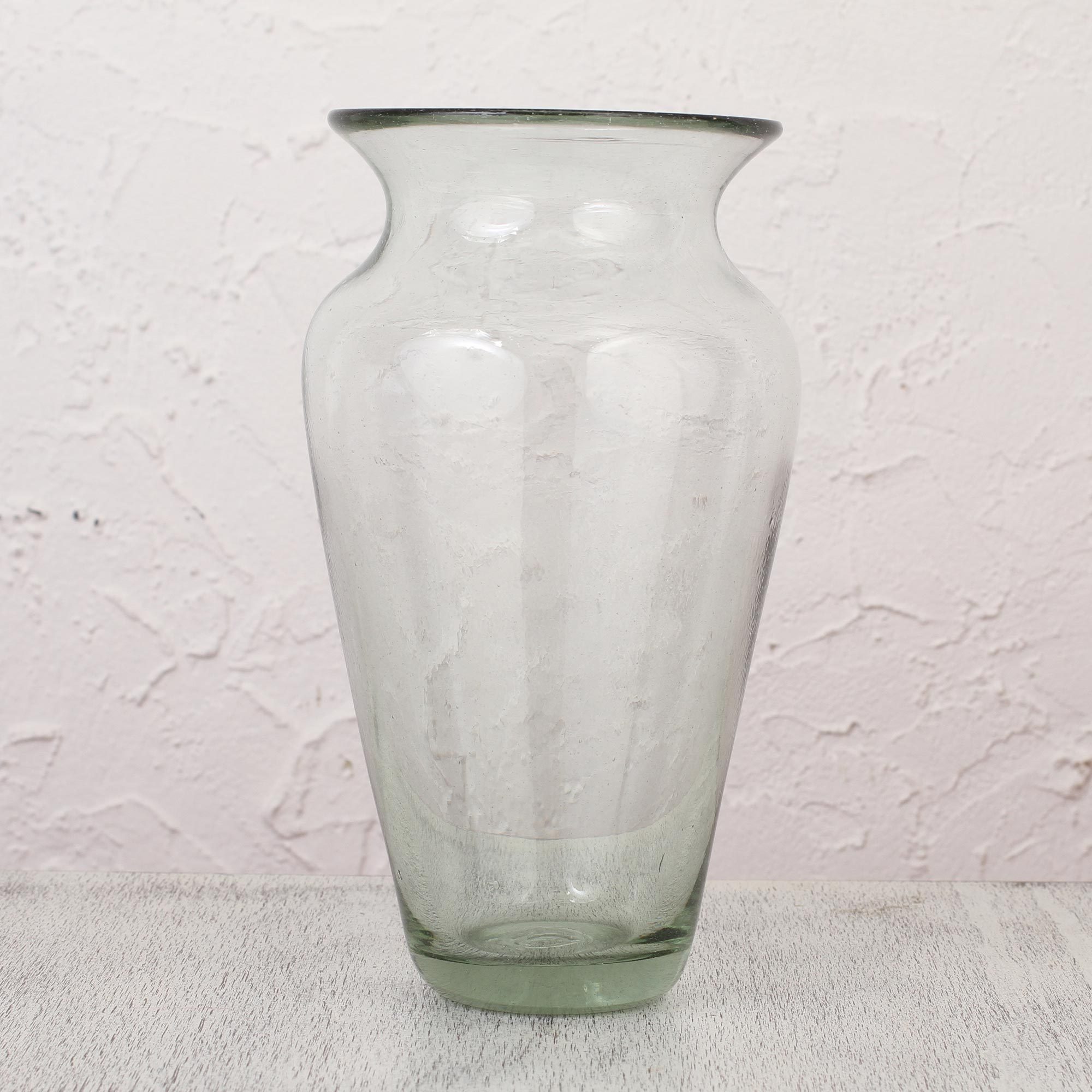 Clear Blown Glass Decorative Vase Crafted in Mexico Conical