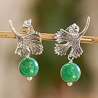 Sterling silver dangle earrings, Singular Cilantro