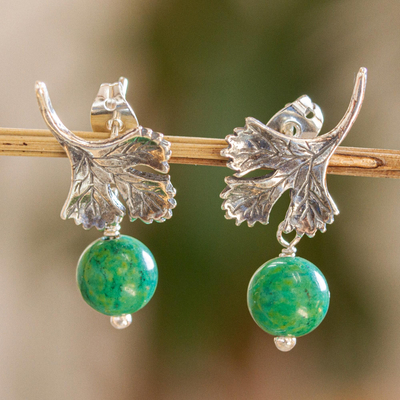 Sterling silver dangle earrings, 'Singular Cilantro' - Sterling Silver Cilantro Leaf Earrings