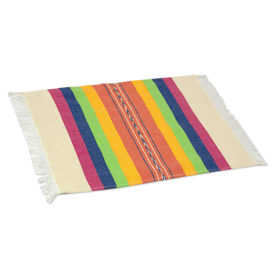Zapotec cotton placement, 'Fiesta Hues' - Zapotec Colorful Hand Woven Cotton Placemat