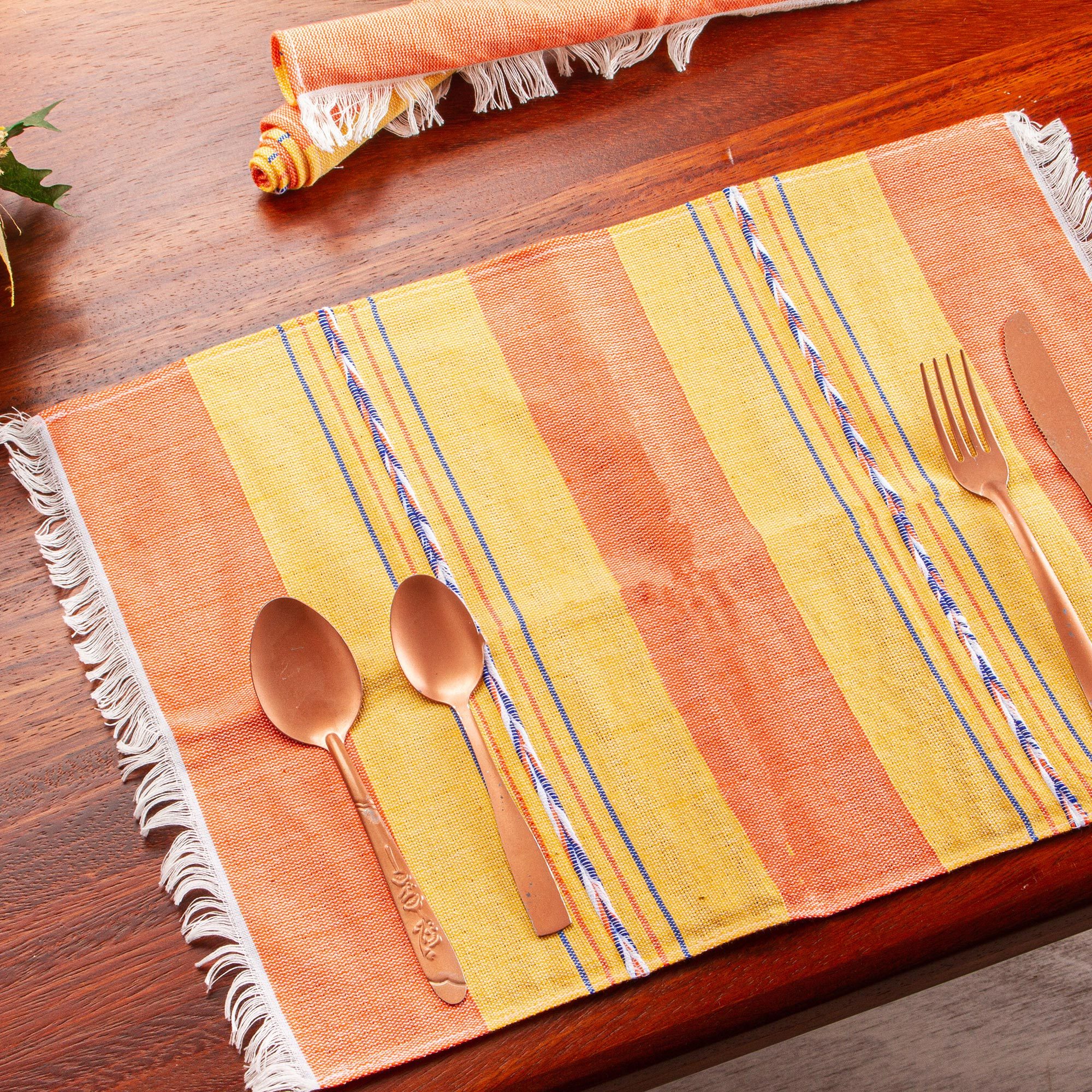 UNICEF Market Zapotec Orange and Yellow HandLoomed Placemats (Set of 4) Oaxaca Sunset