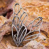 Sterling silver cocktail ring, 'Monarch Wings' - Butterfly Wings Sterling Silver Ring Mexican Jewellery