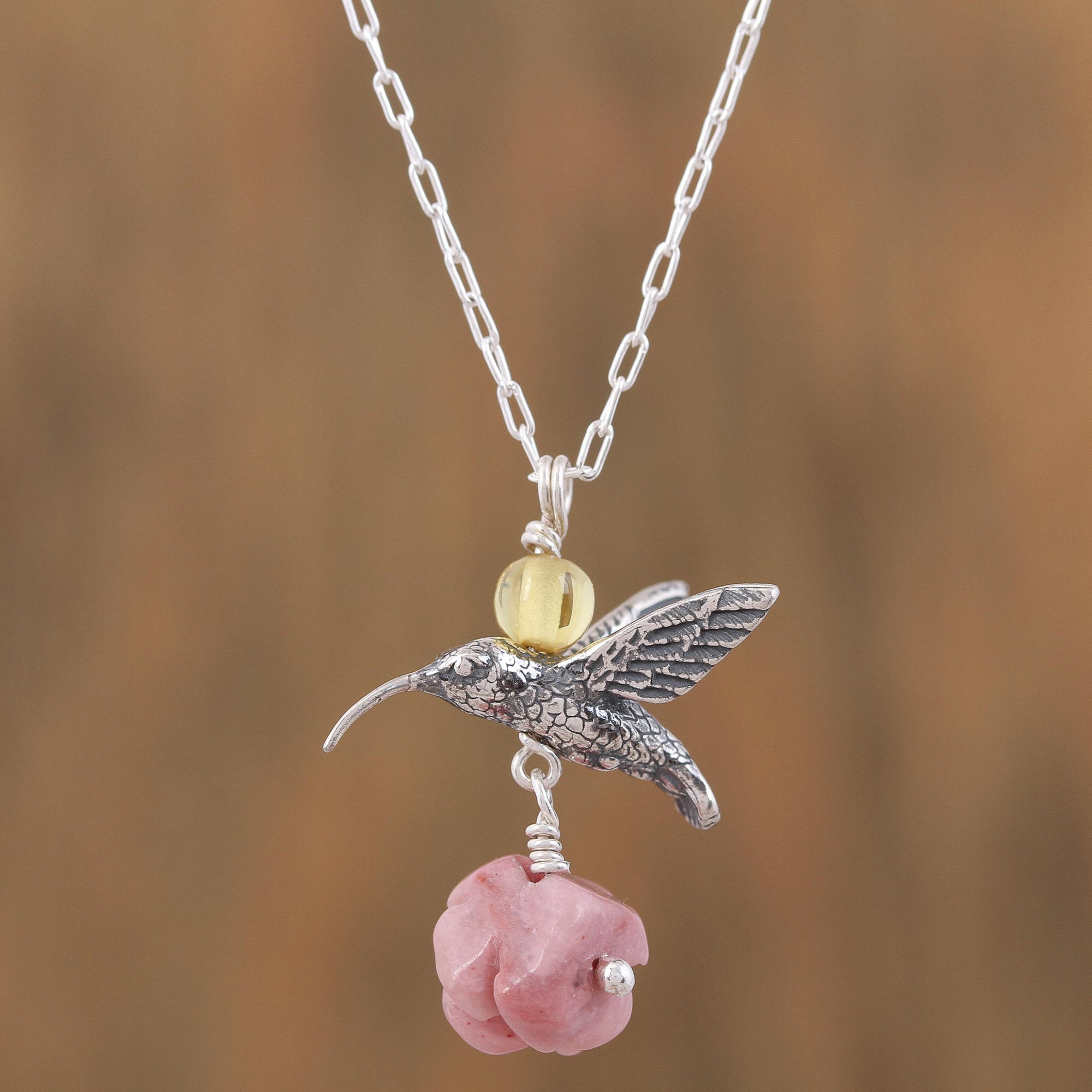 Bird Necklace for Women Hummingbird with Heart Pendant 100% Real 925 Sterling Silver Gold Fine Jewelry Gift 