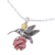 Rhodochrosit- und Bernsteinblüten-Halskette - Vogel-Halskette aus Sterlingsilber mit Rhodochrosit und Bernstein