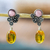 Amber and rhodochrosite flower earrings, 'Flowers of Harmony' - Amber and Rhodochrosite on Antiqued Sterling Silver Earrings thumbail
