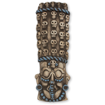Ceramic mask, 'Maya Tzompantli' - Mexican Maya and Aztec Ceramic Skull Motif Mask