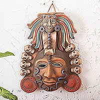 Máscara de cerámica, 'Honrando a la Muerte' - Máscara Azteca Mexicana de Cerámica con Calaveras