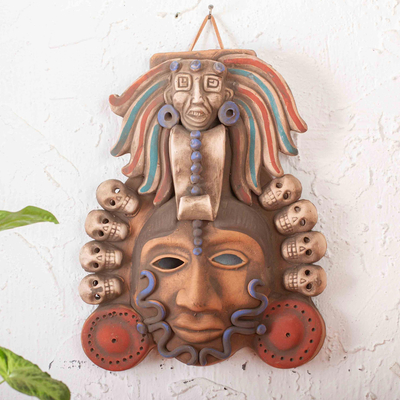 Keramikmaske - Mexikanische Aztekenmaske aus Keramik mit Totenköpfen