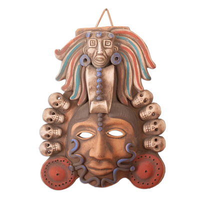 Máscara de cerámica - Máscara Azteca Mexicana de Cerámica con Calaveras