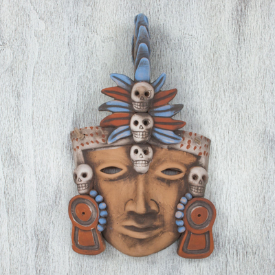 Máscara de cerámica - Mascara de pelotero prehispanico mexicano de ceramica