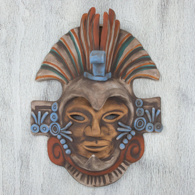 Ceramic mask, 'Aztec Eagle Warrior' - Handcrafted Mexican Ceramic Aztec Eagle Warrior Mask