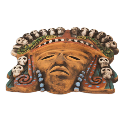 Keramische Maske, 'Quetzalcoatl Totentanz' - Mexikanische prähispanische Keramikmaske mit Schädeln