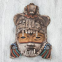 Ceramic mask, 'Tlaxcala Jaguar Warrior' - Signed Handcrafted Mexican Ceramic Jaguar Warrior Mask